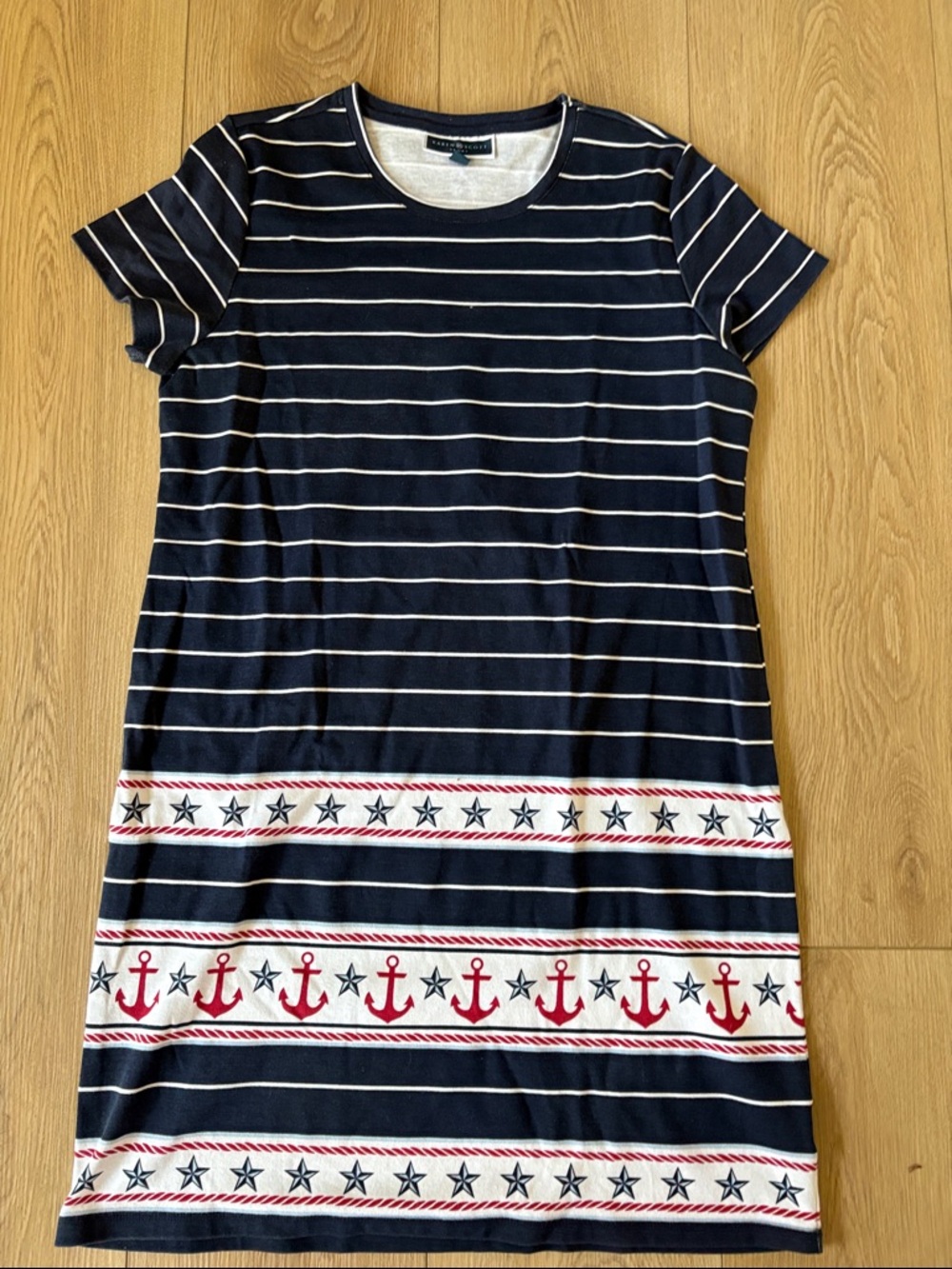 Karen Scott‎ Sport Nautical Stripe Dress Women's Large Navy Anchor Star